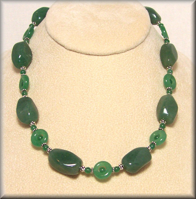 Chunky Aventurine Necklace with Sterling Silver Bali Beads
