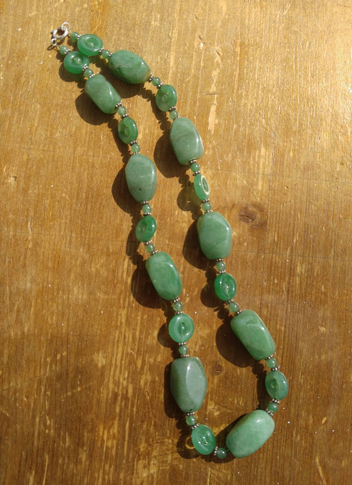 Chunky Aventurine Necklace with Sterling Silver Bali Beads
