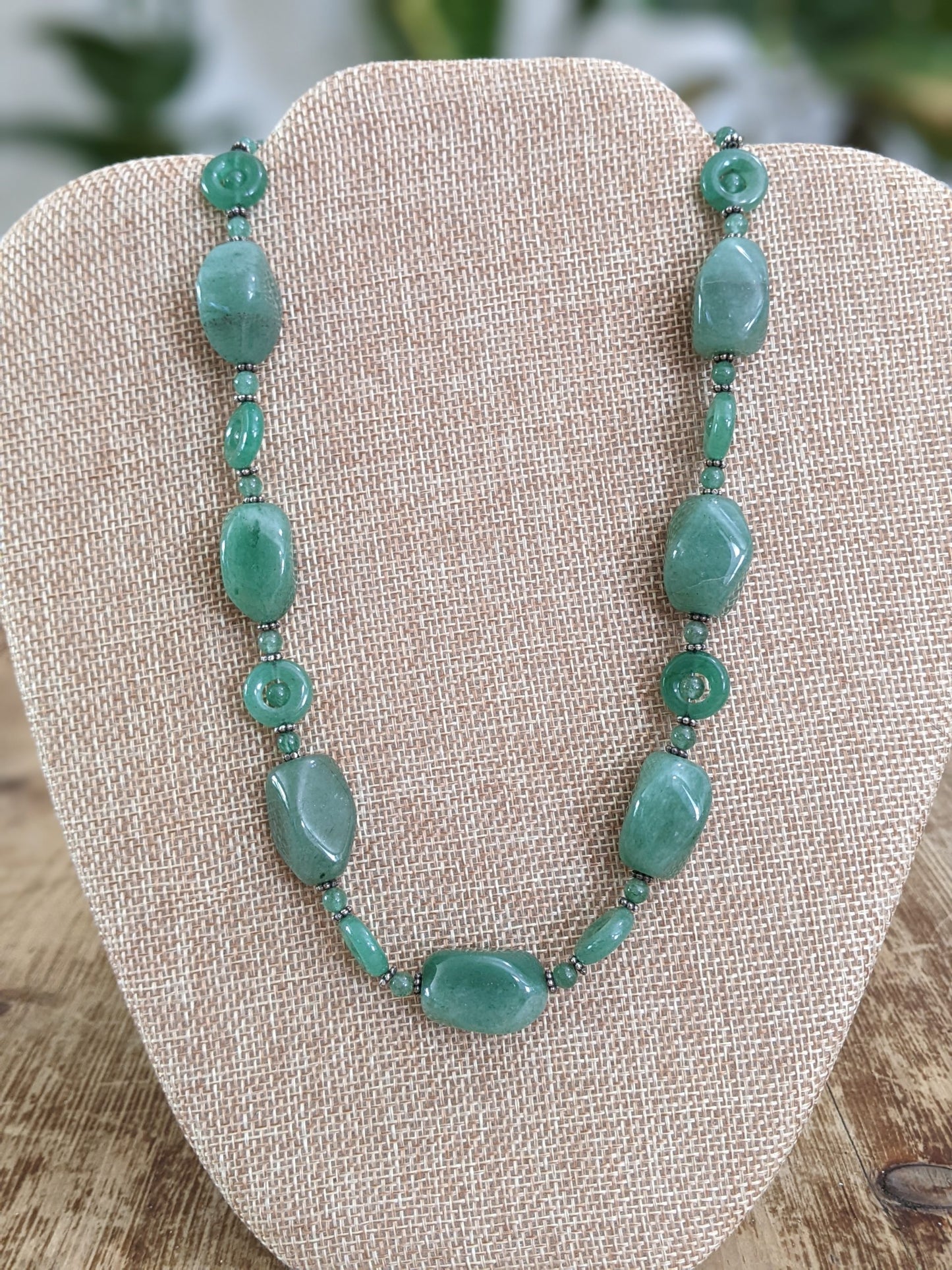 Chunky Aventurine Necklace with Sterling Silver Bali Beads