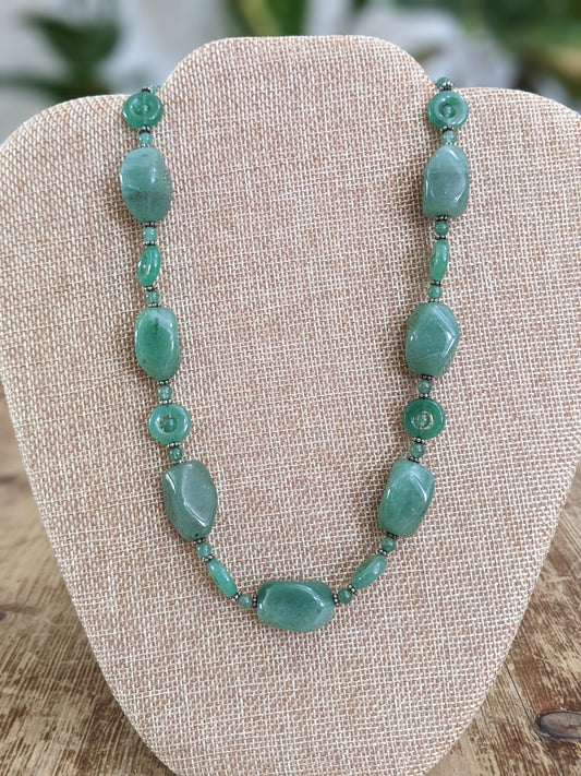 Chunky Aventurine Necklace with Sterling Silver Bali Beads