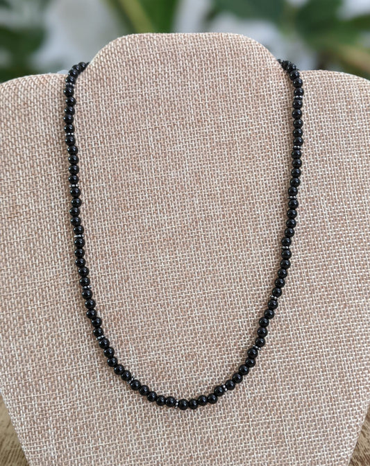 Black Onyx Necklace with Sterling Silver Bali Beads