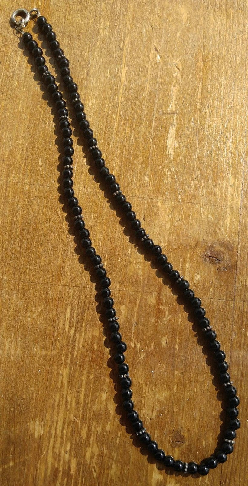 Black Onyx Necklace with Sterling Silver Bali Beads