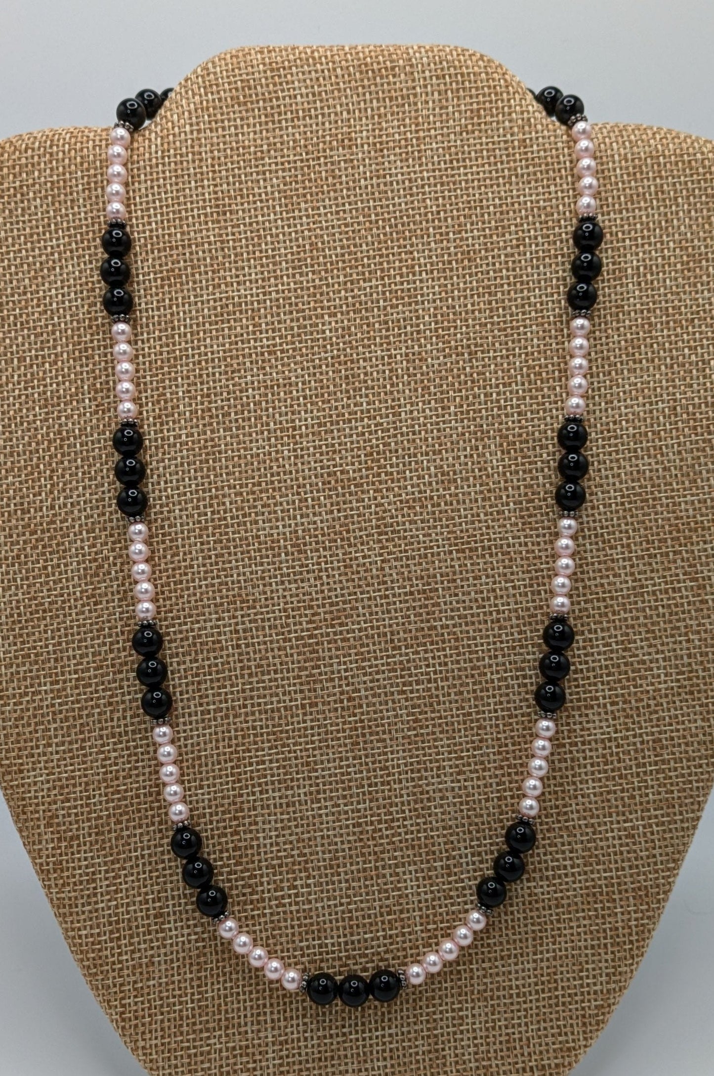 Black Onyx and Pink Swarovski Crystal Pearl Necklace