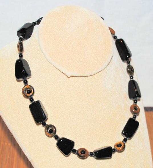 Black Onyx and Tiger's Eye Necklace with Sterling Silver Bali Beads