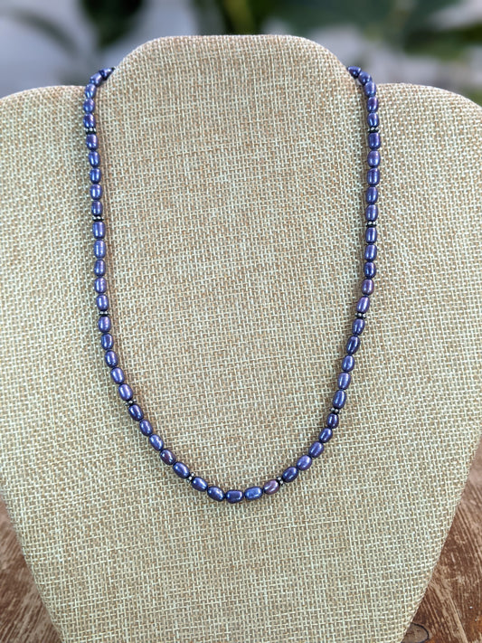 Blue Freshwater Pearl Necklaces with Sterling Silver