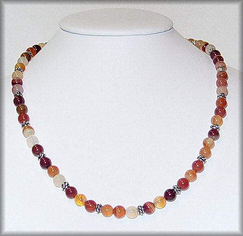 Carnelian Necklace with Sterling Silver Bali Beads