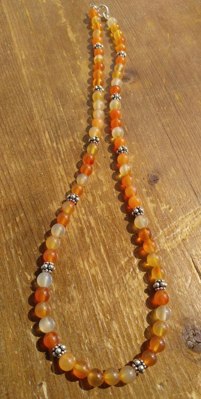 Carnelian Necklace with Sterling Silver Bali Beads