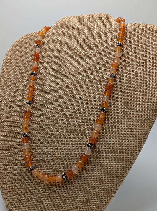 Carnelian Necklace with Sterling Silver Bali Beads