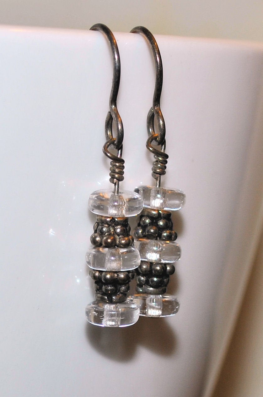 Clear Czech Glass Earrings with Sterling Silver Bali Beads