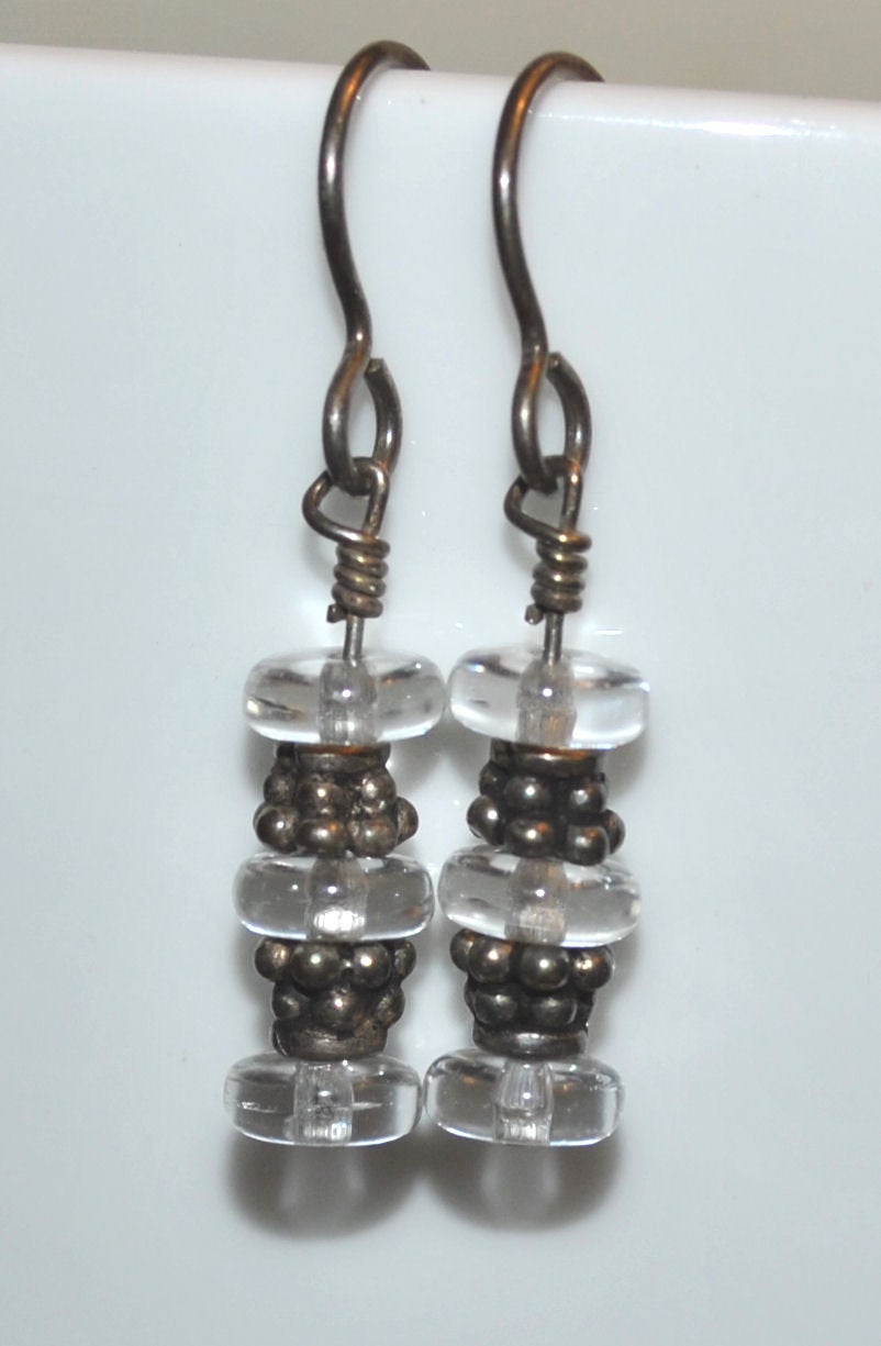 Clear Czech Glass Earrings with Sterling Silver Bali Beads