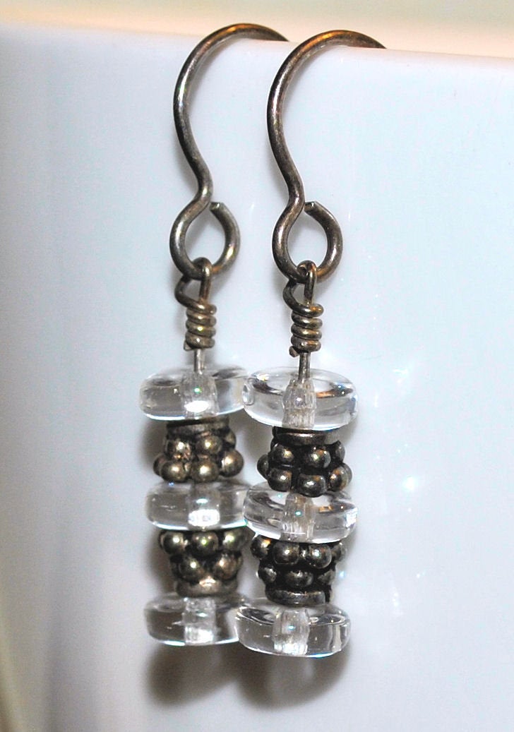 Clear Czech Glass Earrings with Sterling Silver Bali Beads