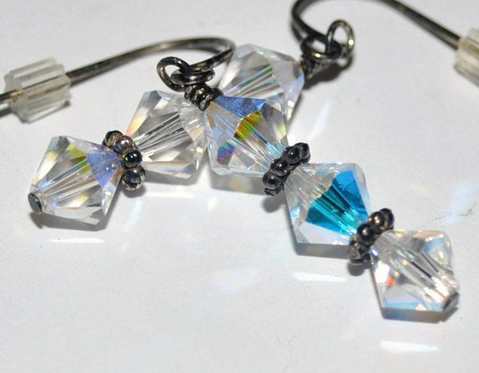 Clear Shimmering Swarovski Crystal Earrings with Sterling Silver Bali Beads