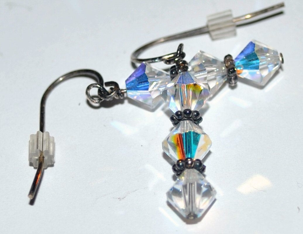 Clear Shimmering Swarovski Crystal Earrings with Sterling Silver Bali Beads