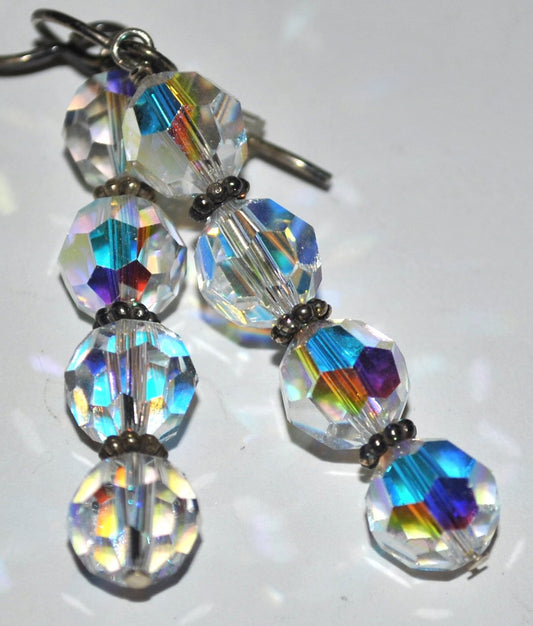 Clear Faceted Swarovski Crystal Earrings with Sterling Silver Bali Beads