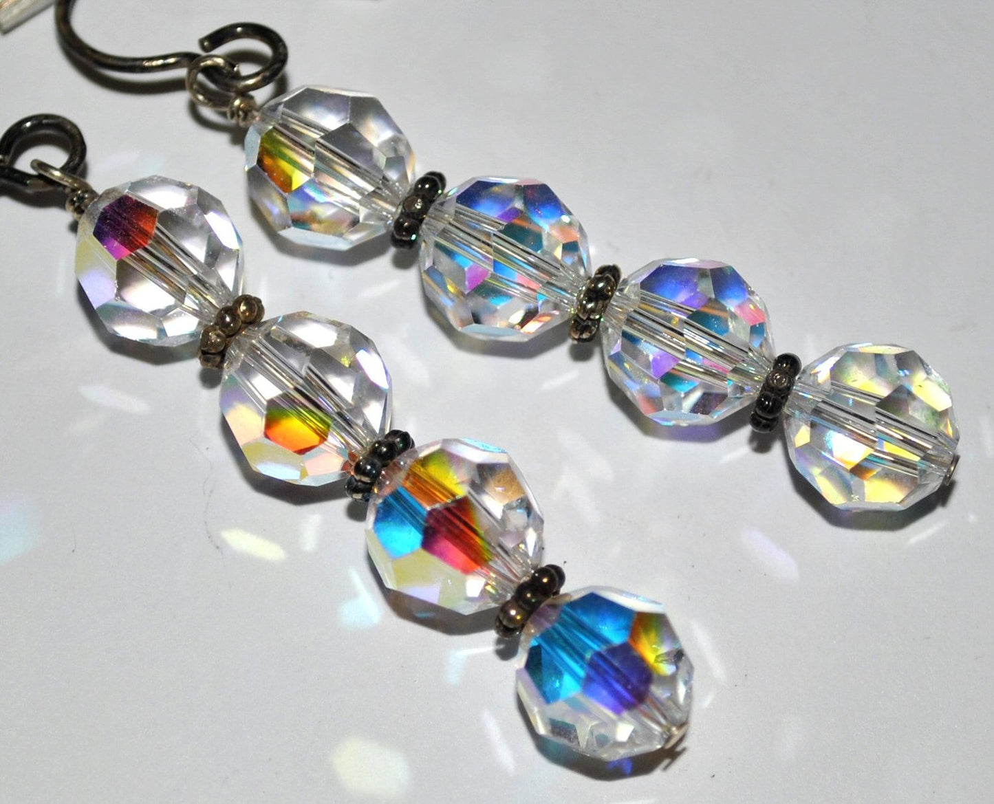 Clear Faceted Swarovski Crystal Earrings with Sterling Silver Bali Beads