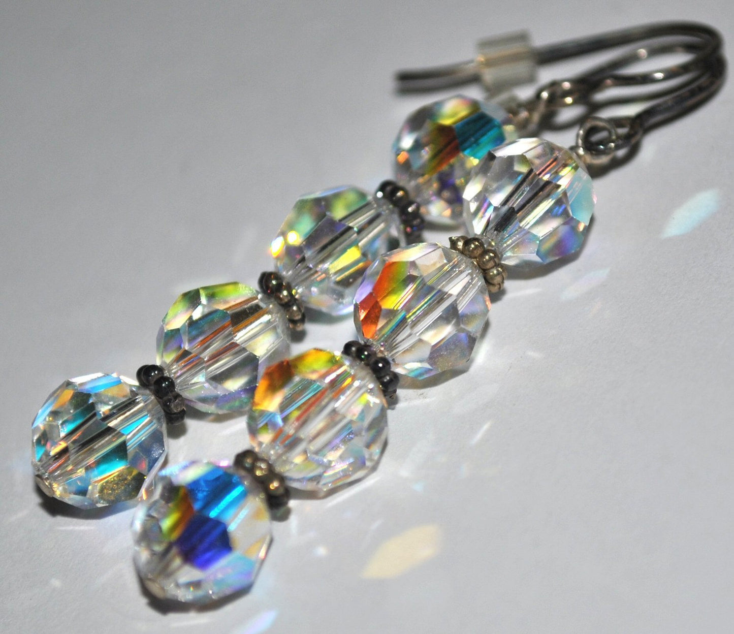 Clear Faceted Swarovski Crystal Earrings with Sterling Silver Bali Beads