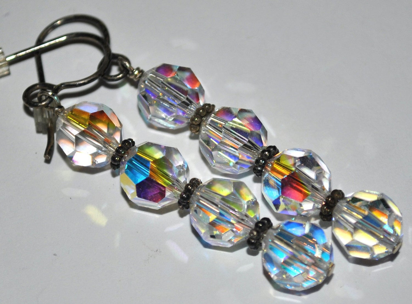Clear Faceted Swarovski Crystal Earrings with Sterling Silver Bali Beads