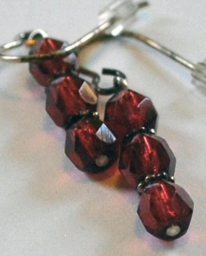 Dark Pink Czech Glass Earrings with Sterling Silver Bali Beads