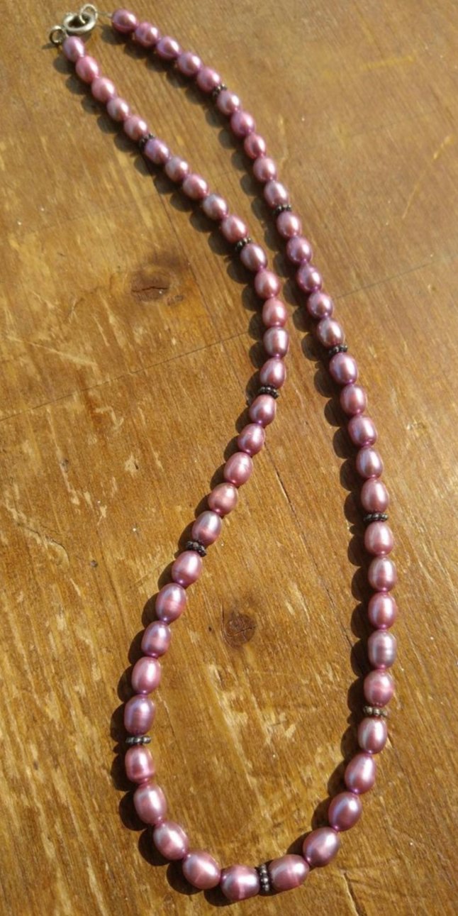Dusty Pink Freshwater Pearl Necklace with Sterling Silver Bali Beads