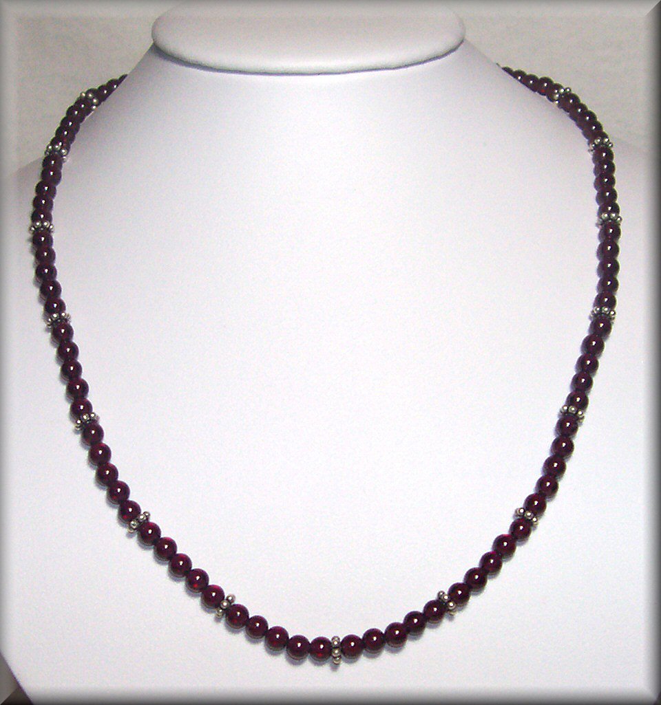 Garnet Necklace with Sterling Silver Bali Beads