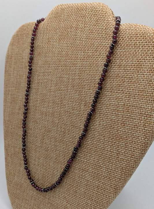 Garnet Necklace with Sterling Silver Bali Beads