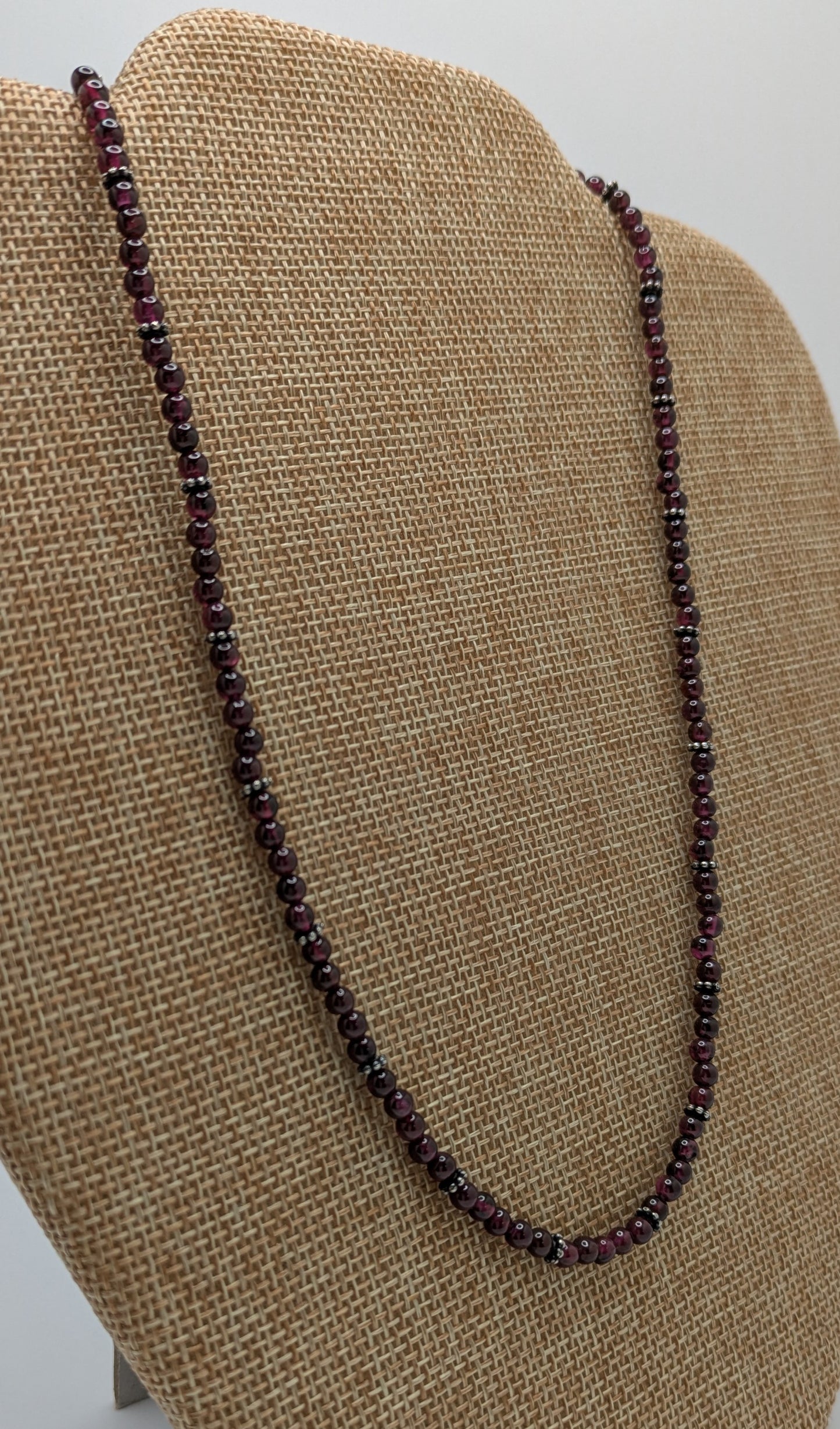 Garnet Necklace with Sterling Silver Bali Beads