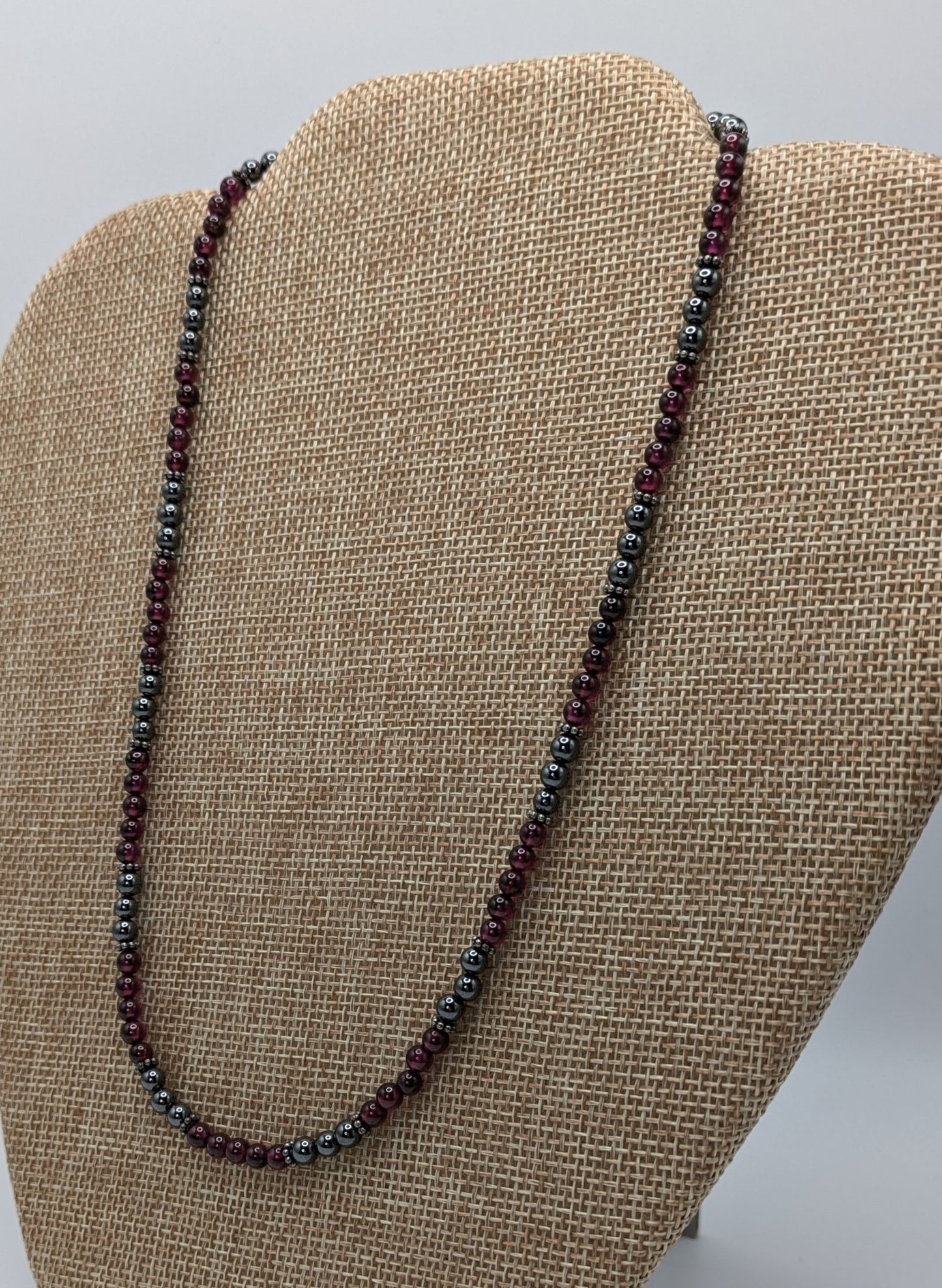 Garnet and Hematite Necklace with Sterling Silver Bali Beads