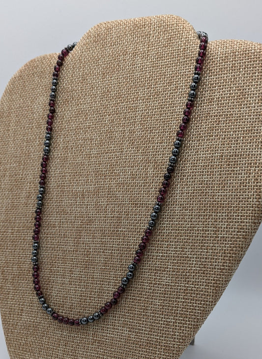 Garnet and Hematite Necklace with Sterling Silver Bali Beads
