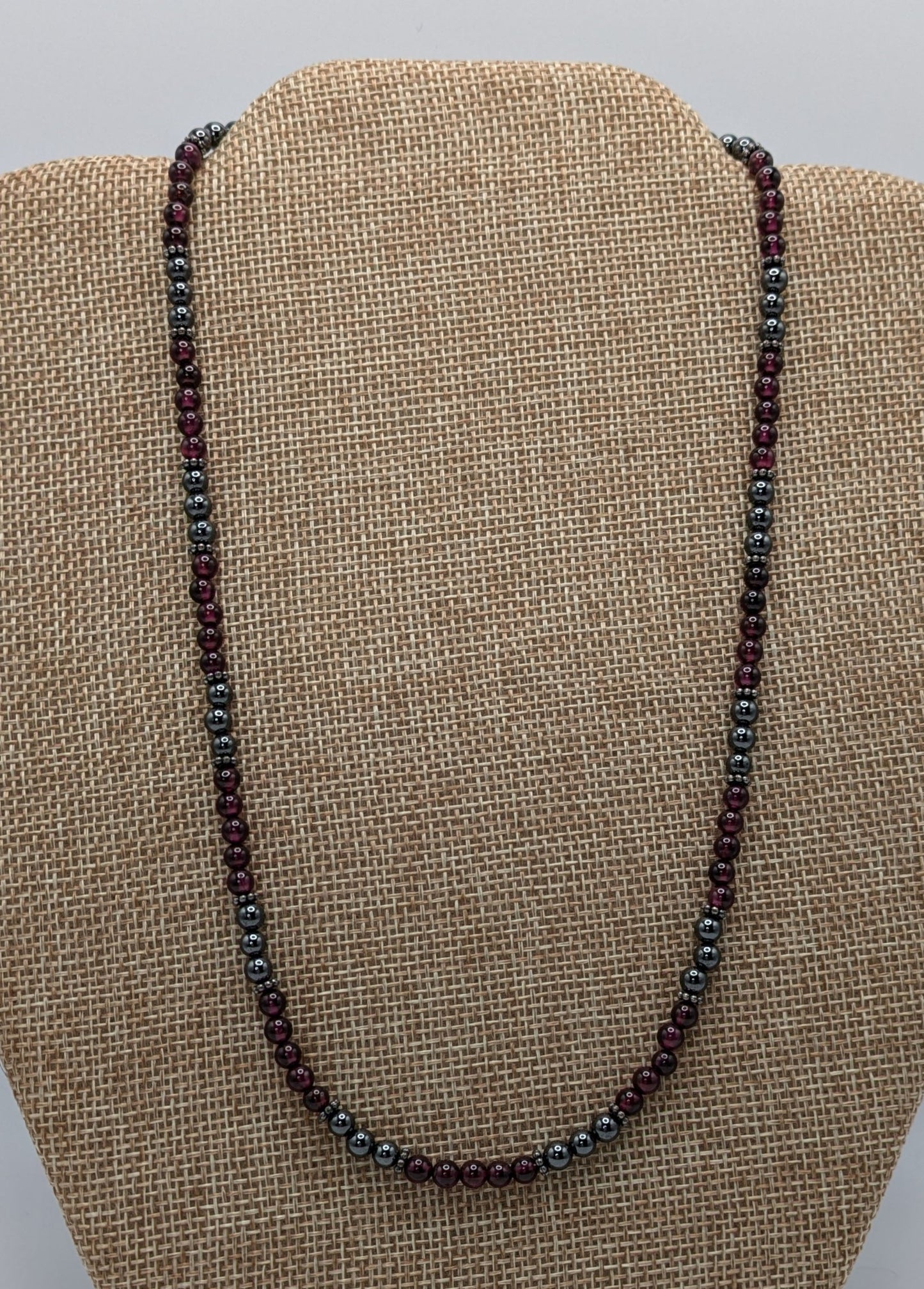 Garnet and Hematite Necklace with Sterling Silver Bali Beads