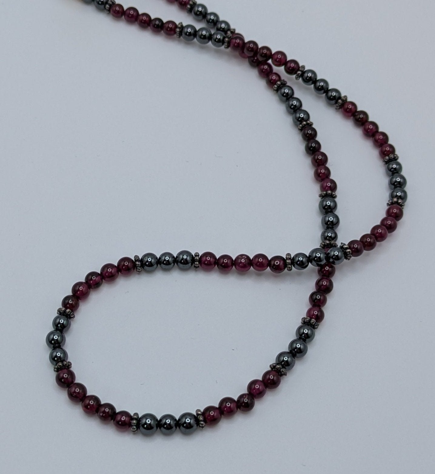 Garnet and Hematite Necklace with Sterling Silver Bali Beads