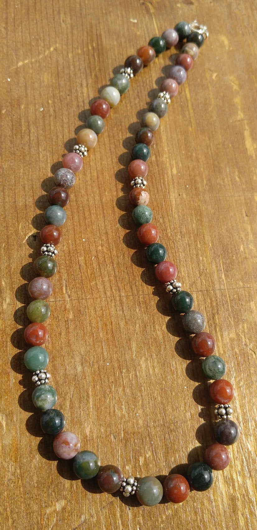 Indian Agate Necklace with Sterling Silver Bali Beads