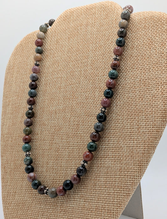 Indian Agate Necklace with Sterling Silver Bali Beads