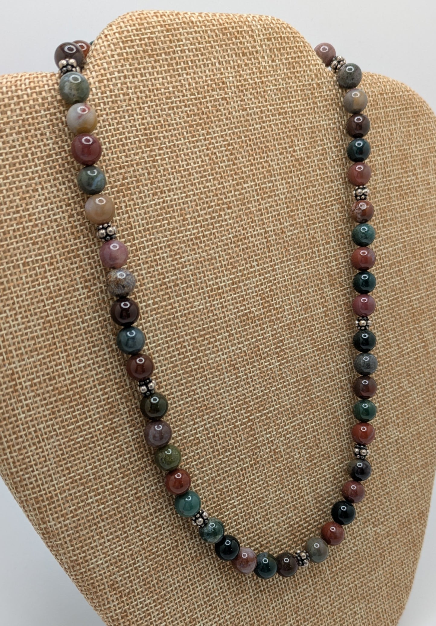 Indian Agate Necklace with Sterling Silver Bali Beads