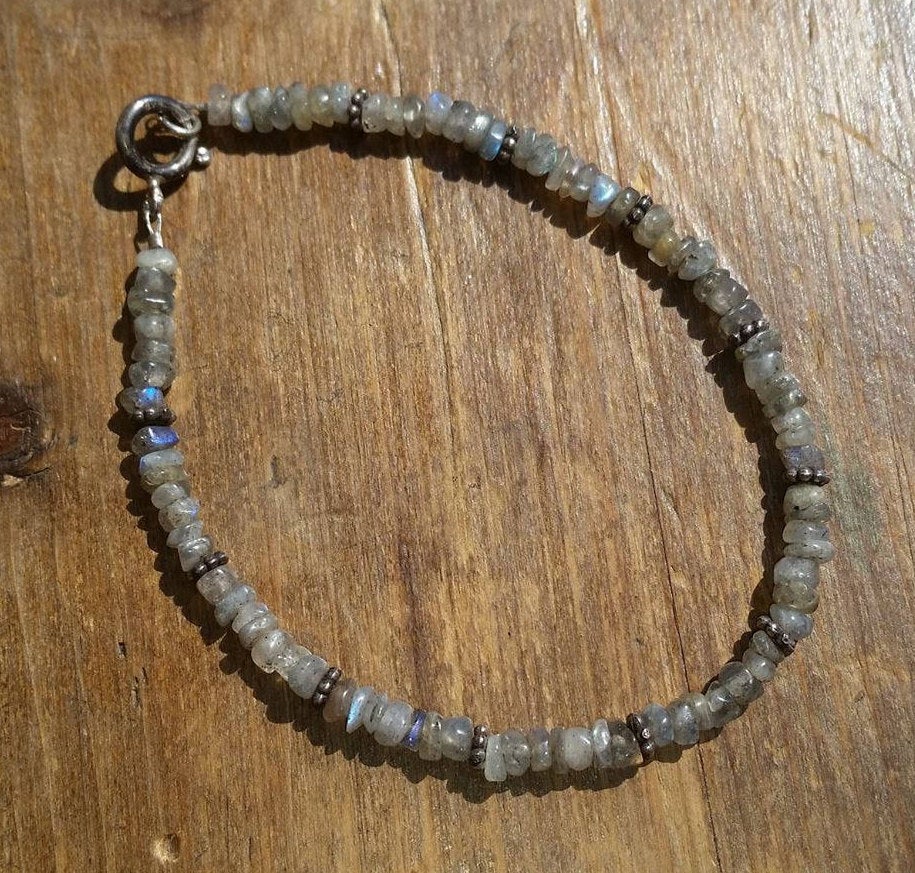 Labradorite Bracelet with Sterling Silver Bali Beads