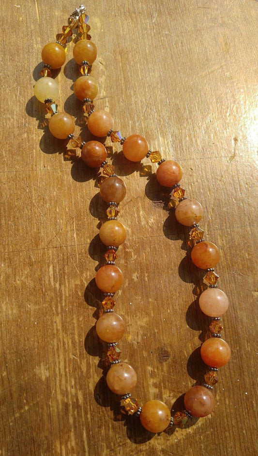 Carnelian and Swarovski Crystal Necklace with Sterling Silver Bali Beads