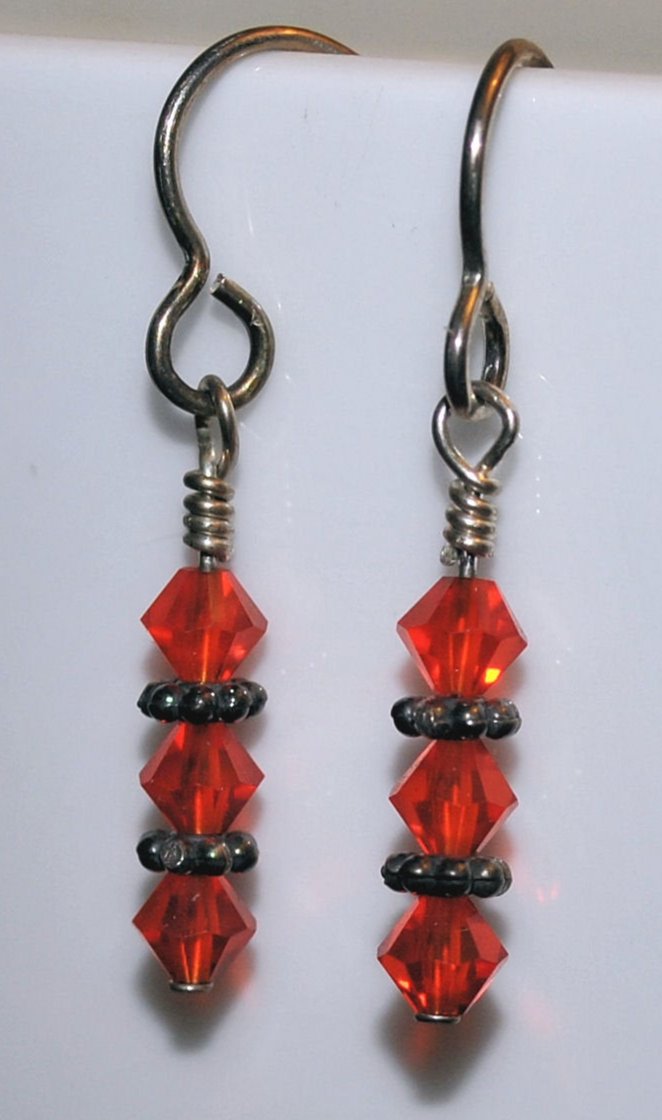 Orange Swarovski Crystal Earrings with Sterling Silver Daisy Bali Beads