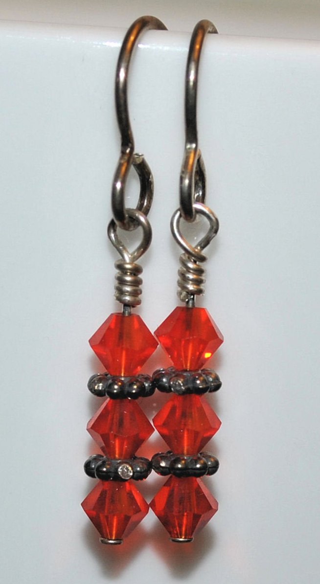 Orange Swarovski Crystal Earrings with Sterling Silver Daisy Bali Beads