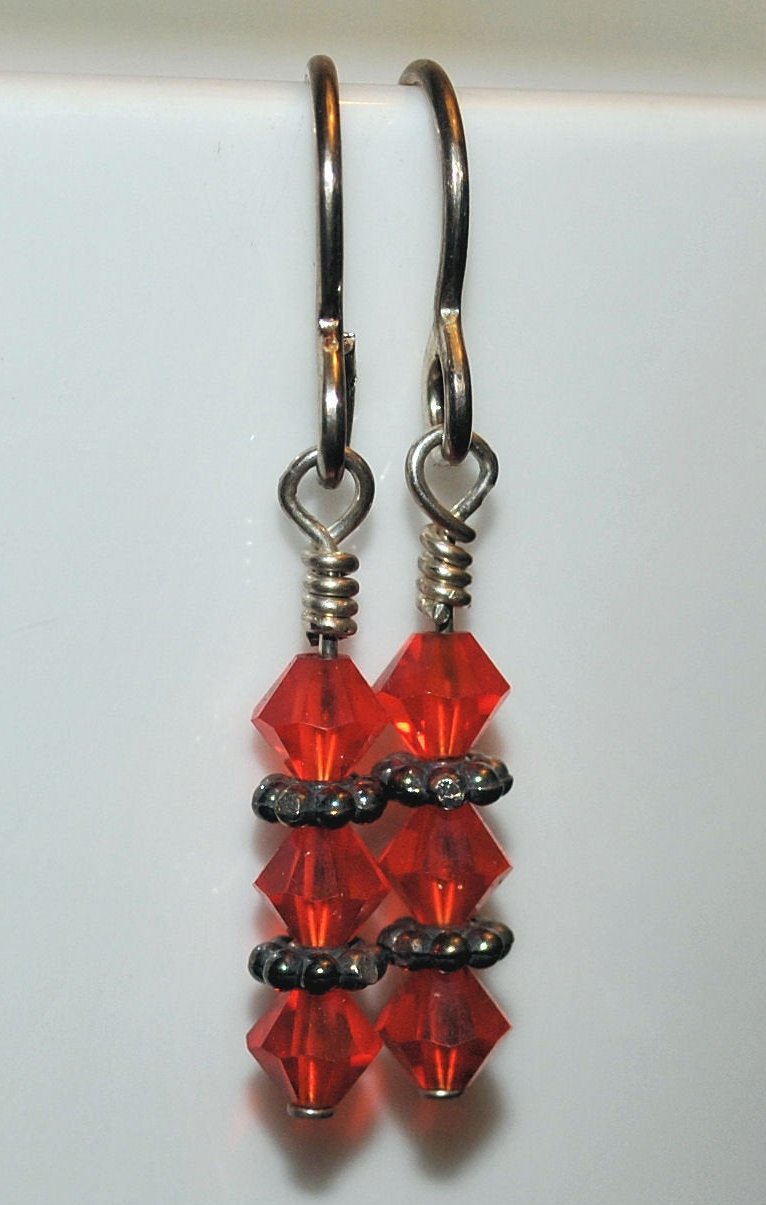Orange Swarovski Crystal Earrings with Sterling Silver Daisy Bali Beads