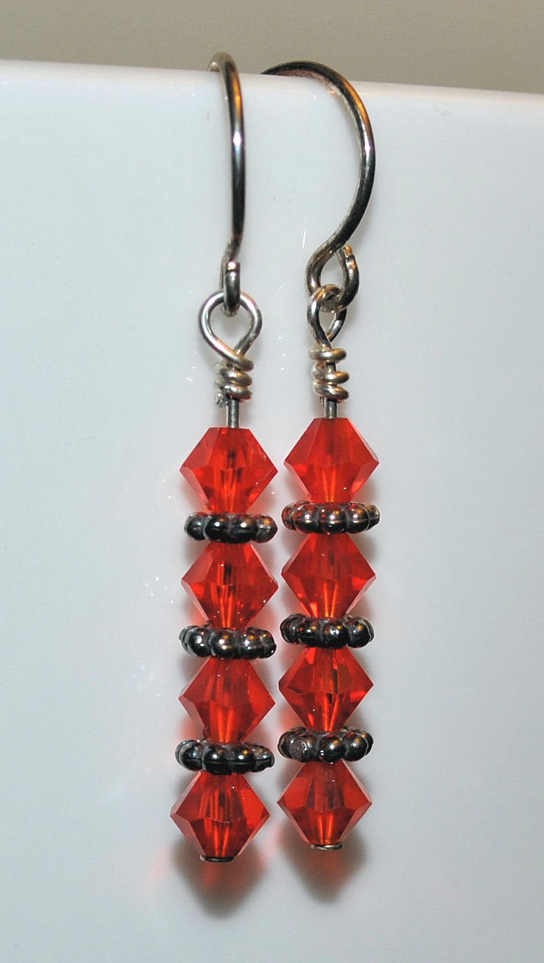 Orange Swarovski Earrings with Sterling Silver Daisy Bali Beads