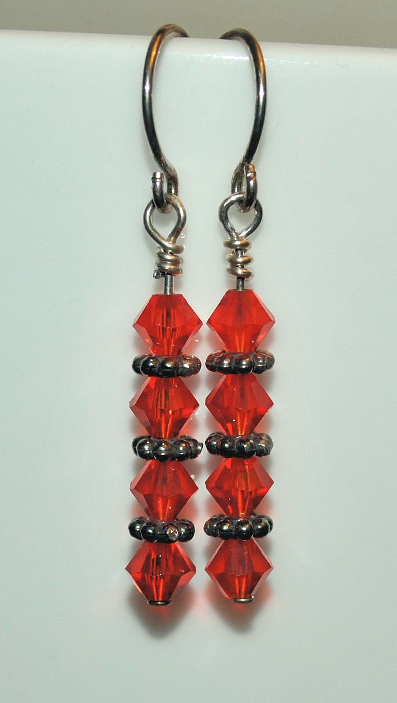 Orange Swarovski Earrings with Sterling Silver Daisy Bali Beads