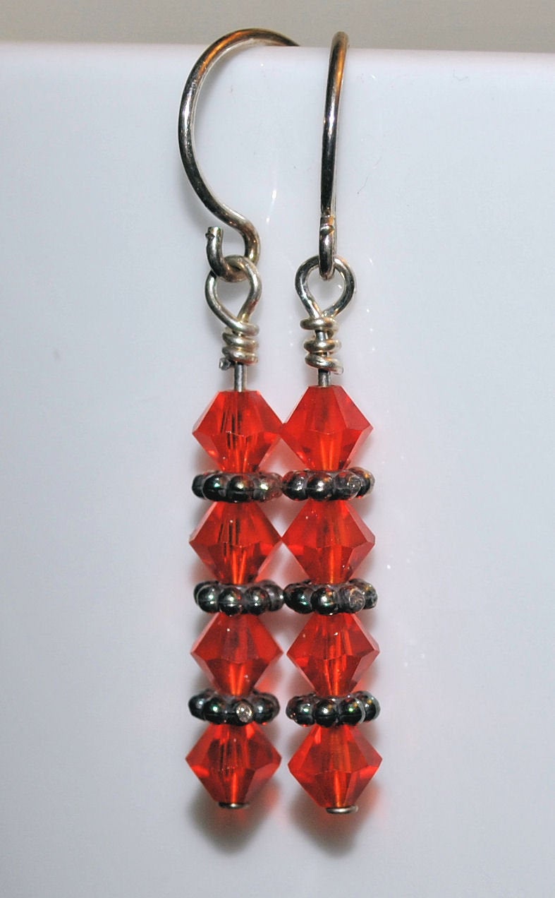 Orange Swarovski Earrings with Sterling Silver Daisy Bali Beads