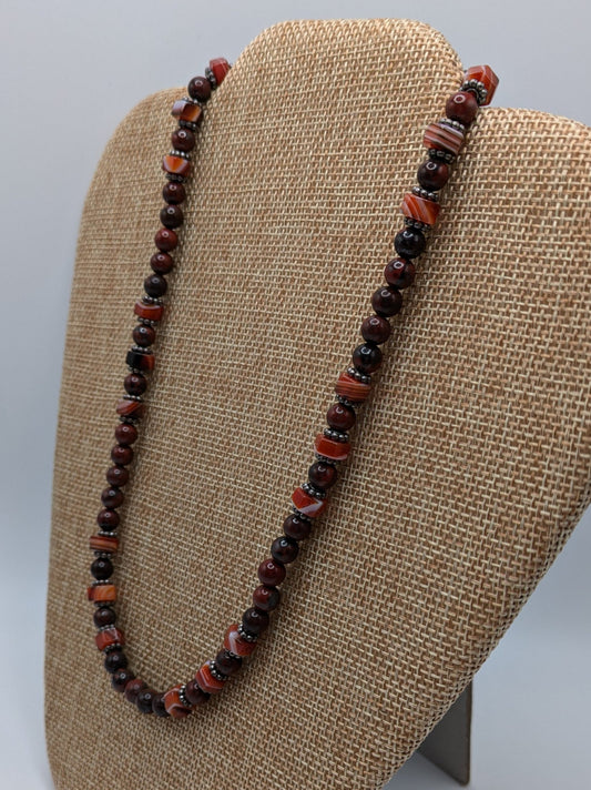 Poppy Jasper and Carnelian Necklace with Sterling Silver Bali Beads