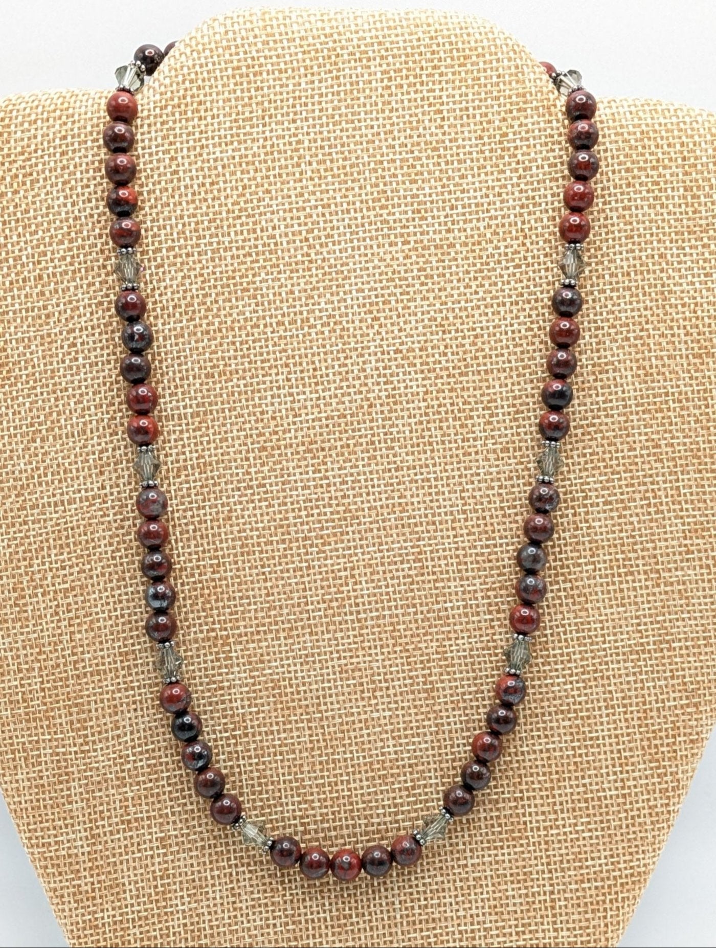 Poppy Jasper and Swarovski Necklace with Sterling Silver Bali Beads