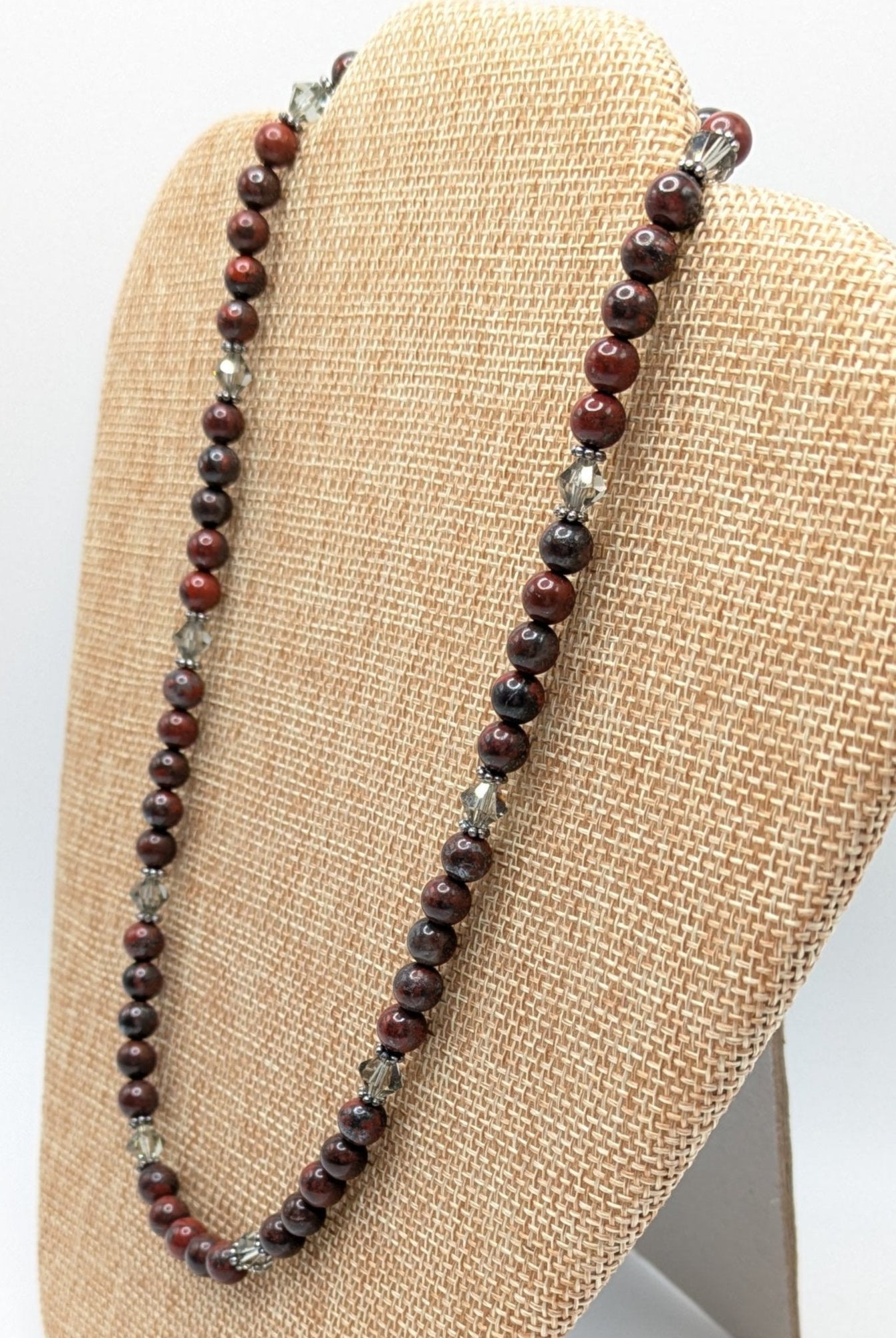 Poppy Jasper and Swarovski Necklace with Sterling Silver Bali Beads