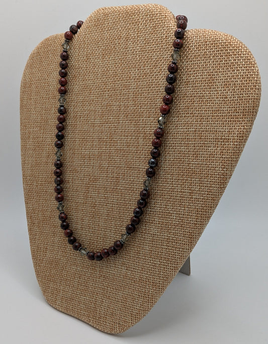Poppy Jasper and Swarovski Necklace with Sterling Silver Bali Beads