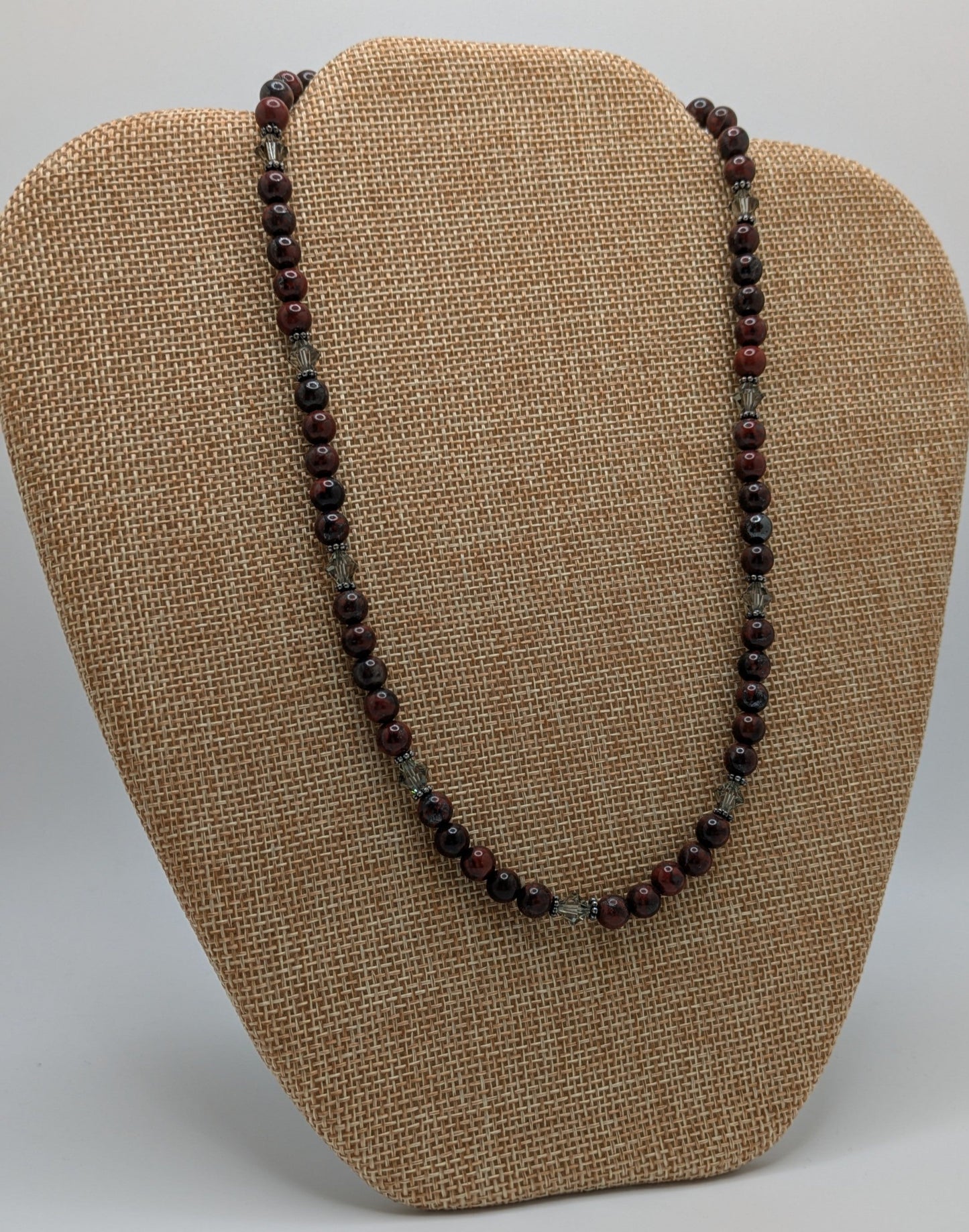 Poppy Jasper and Swarovski Necklace with Sterling Silver Bali Beads