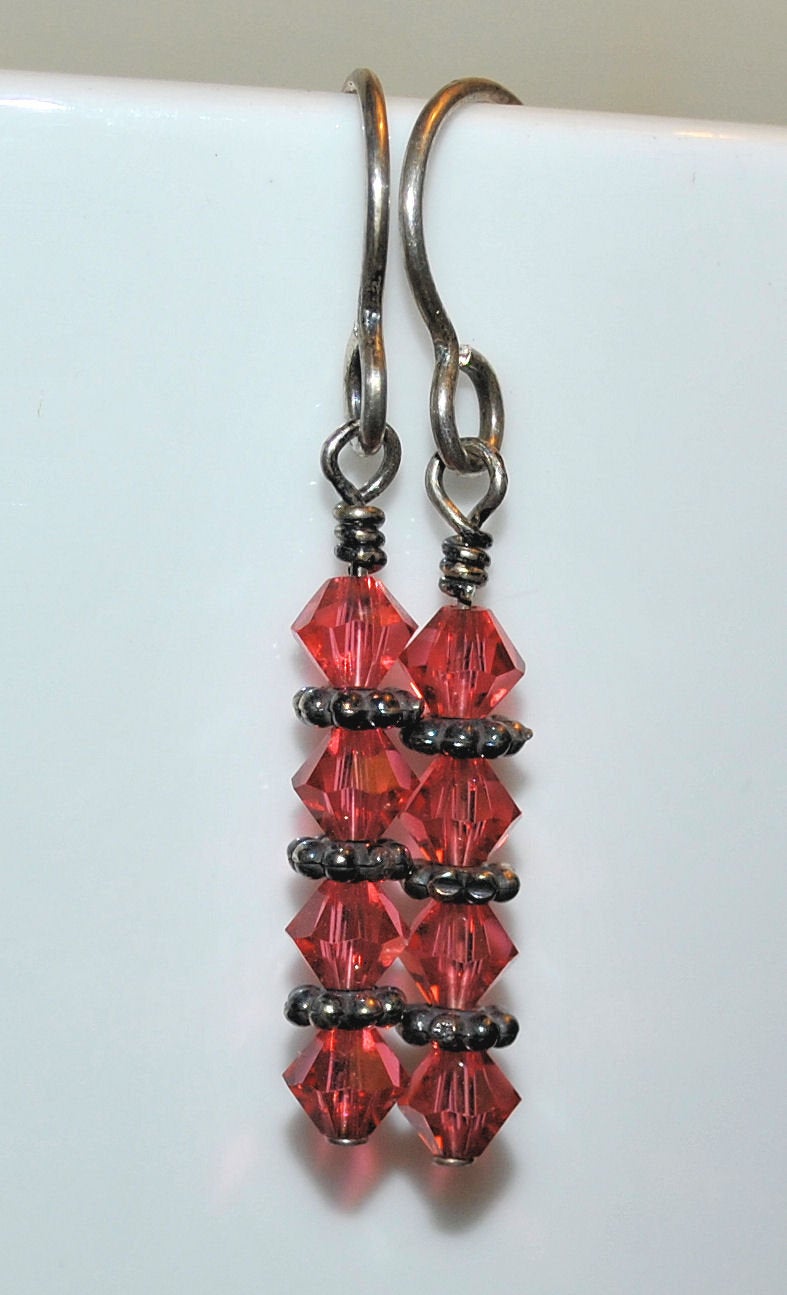 Salmon Pink Swarovski Earrings with Sterling Silver Daisy Bali Beads