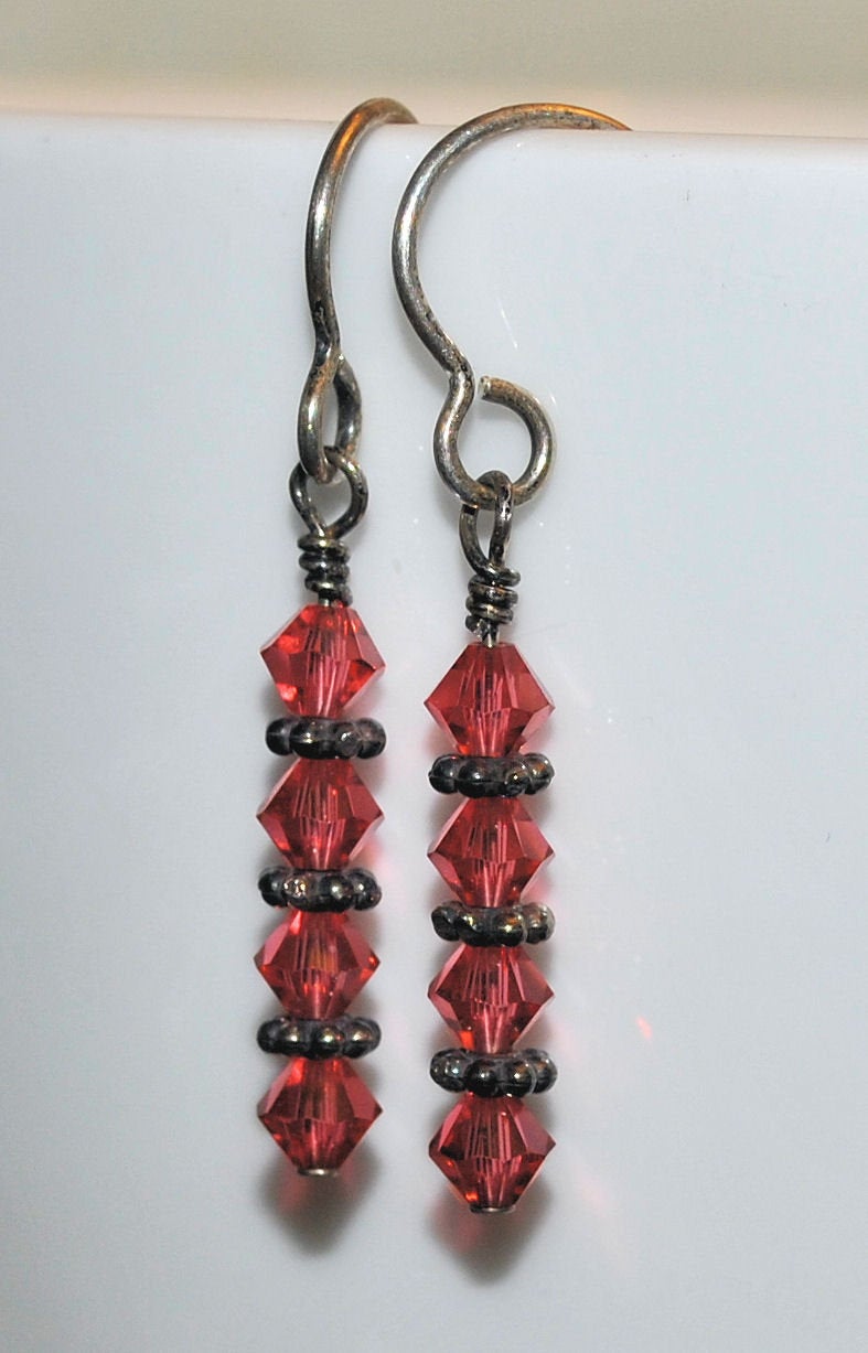 Salmon Pink Swarovski Earrings with Sterling Silver Daisy Bali Beads