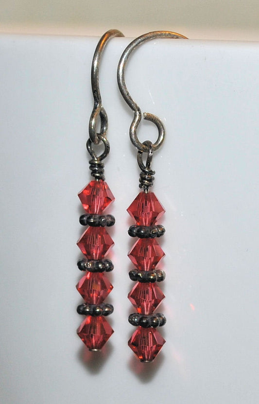 Salmon Pink Swarovski Earrings with Sterling Silver Daisy Bali Beads