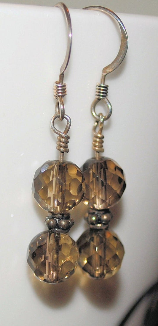 Smoky Quartz Earrings with Sterling Silver Bali Beads
